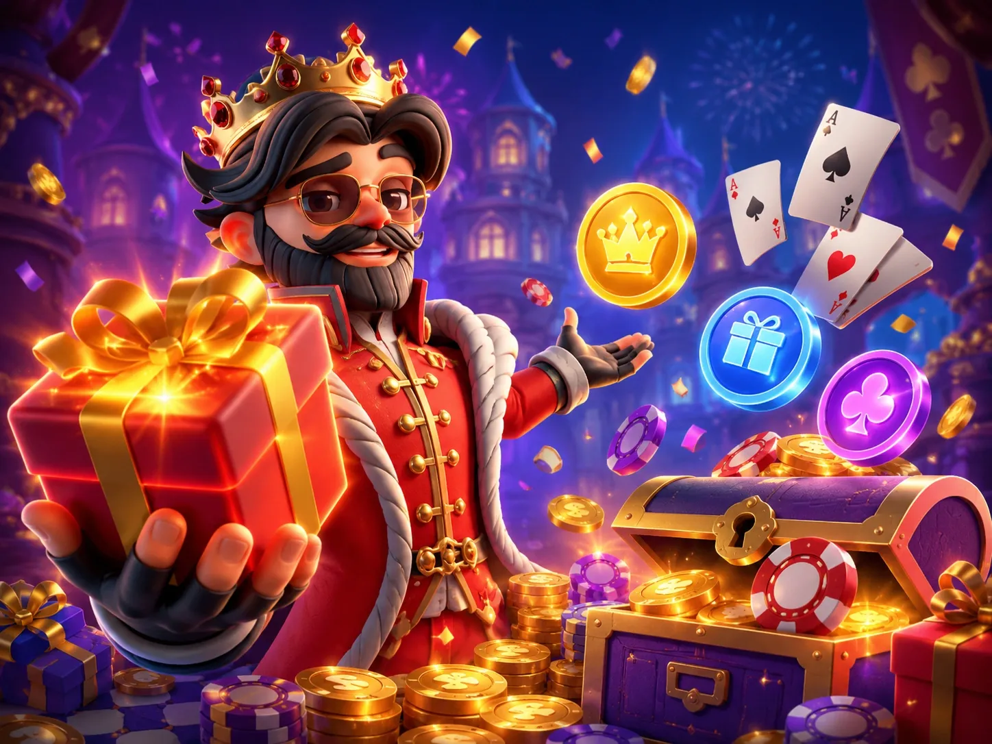 Royal casino bonus gift rewards with glowing coins